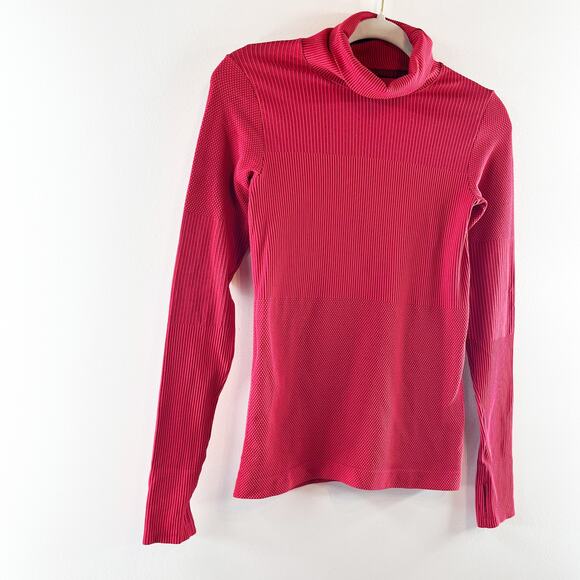 Athleta Flurry Striped Long Sleeve Thumbhole Turtleneck Base Layer Top Red XS - Picture 5 of 7